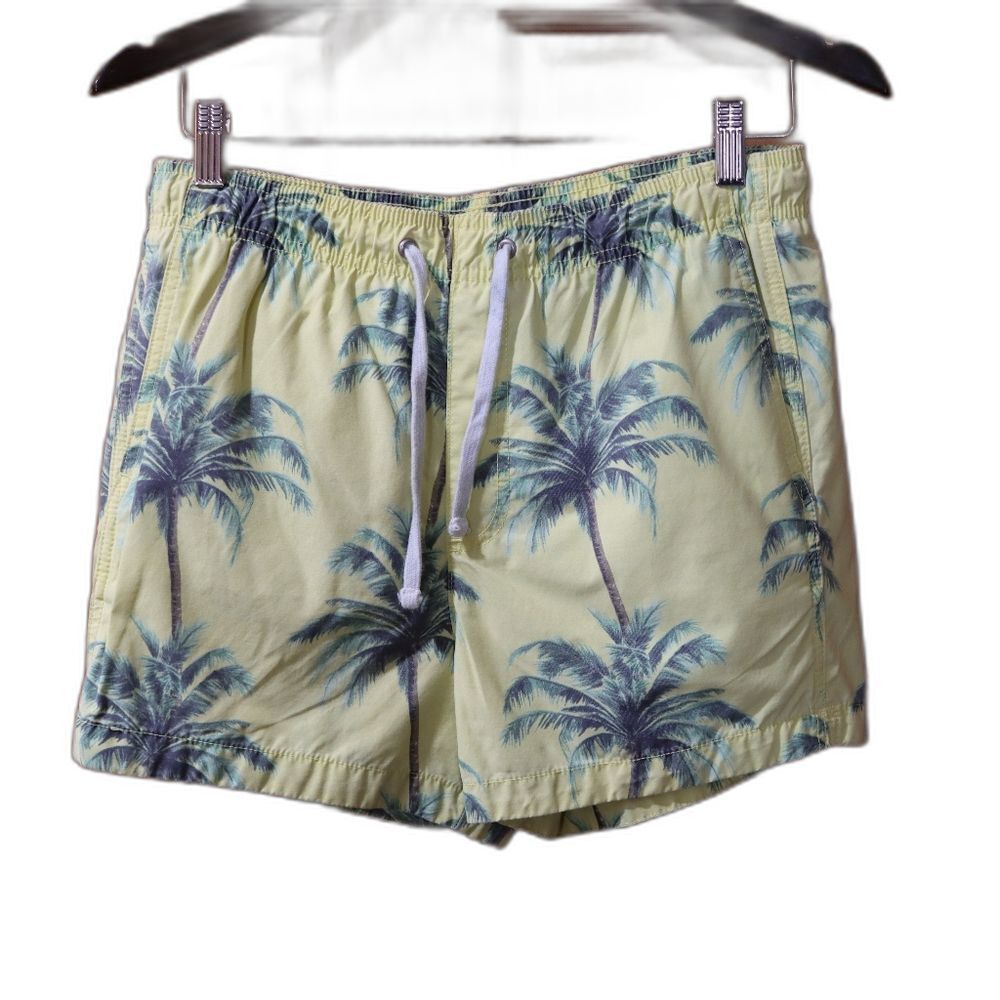 H&M Yellow Palm Tree Tropical Swim Trunks Small Vacation Beach